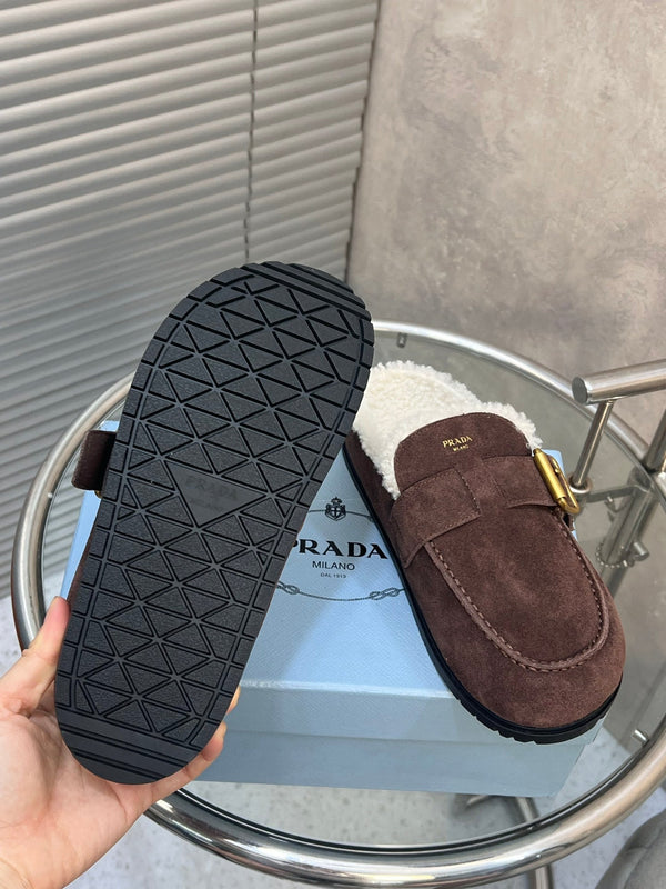 Prad 26s Mules Coffee Suede Shearing 952901