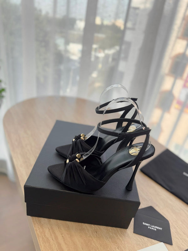 LOLA SANDAL 10 CM IN BLACK VISCOSE AND SILK