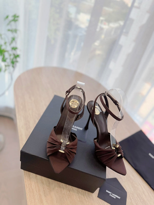 LOLA SANDAL 10 CM IN CHOCOLATE BROWN VISCOSE AND SILK
