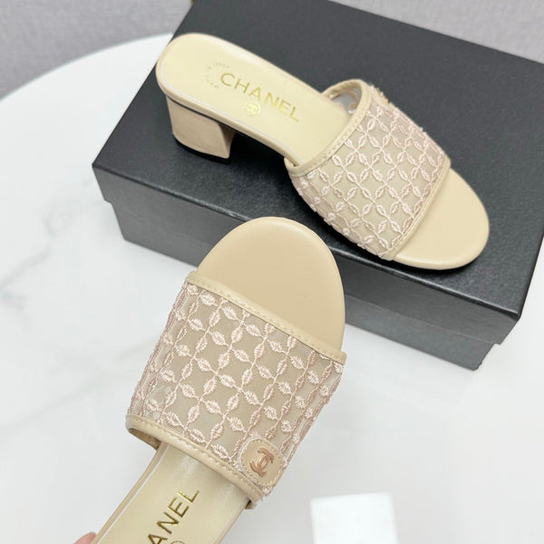 CC 25 Heel Sandals 50m Beige Mesh And Sheepskin 368803