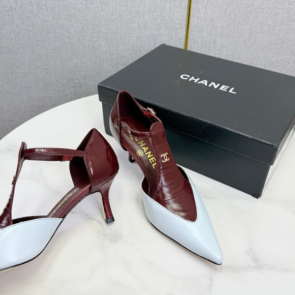 CC T-Strap Kitten Heels White Brown Sheepskin 619977