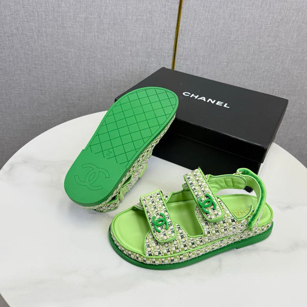 CC Dad Sandal Green Cream Tweed Sheepskin 620120
