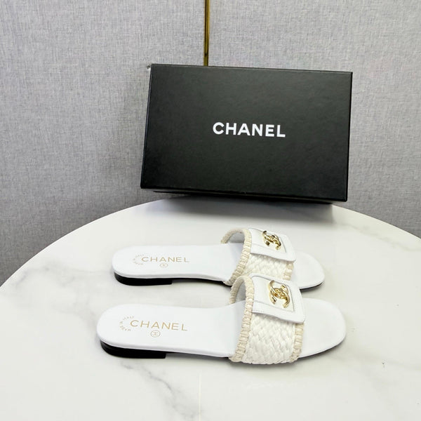CC 26s Woven Strap Slides White Lambskin