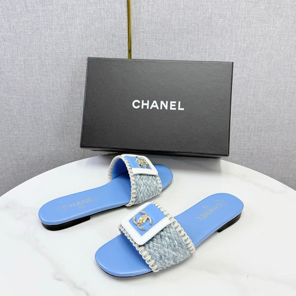 CC 26s Woven Strap Slides Sky Blue Lambskin