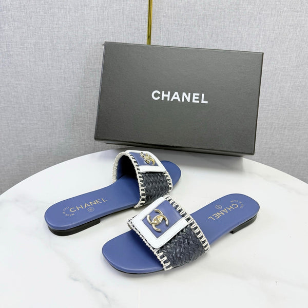 CC 26s Woven Strap Slides Dark Blue Lambskin