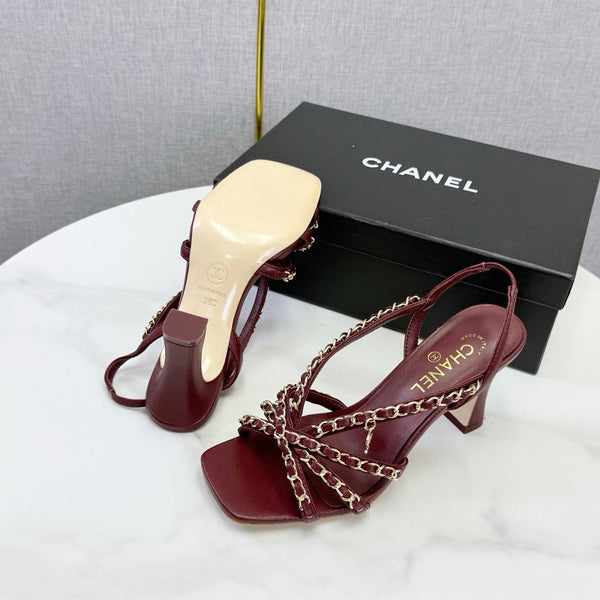 CC 26s Chain Strap High Heels 6.5cm Dark Red Lambskin