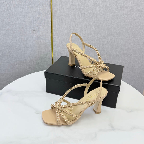 CC 26s Chain Strap High Heels 6.5cm Beige Lambskin