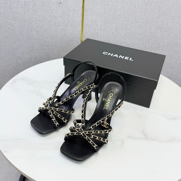 CC 26s Chain Strap High Heels 6.5cm Black Lambskin
