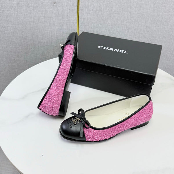 CC 26s Ballet Flats In Dark Pink Tweed And Lambskin