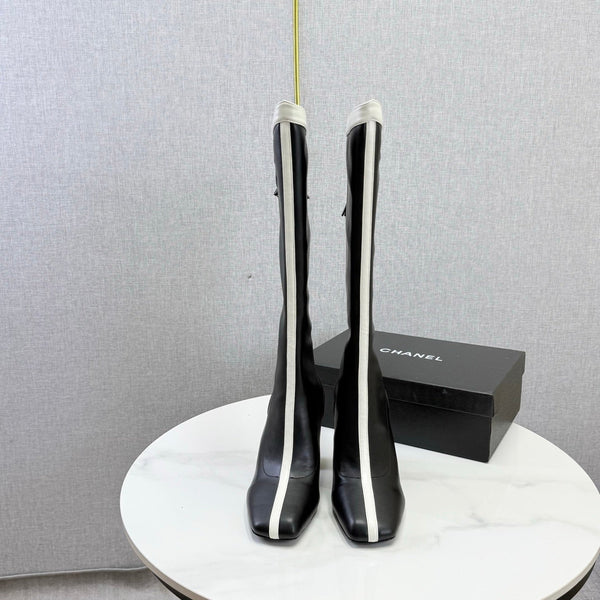 CC 26s Knee-High Boots Black White Sheepskin 904483