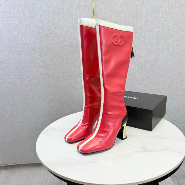 CC 26s Knee-High Boots Red White Sheepskin 904485