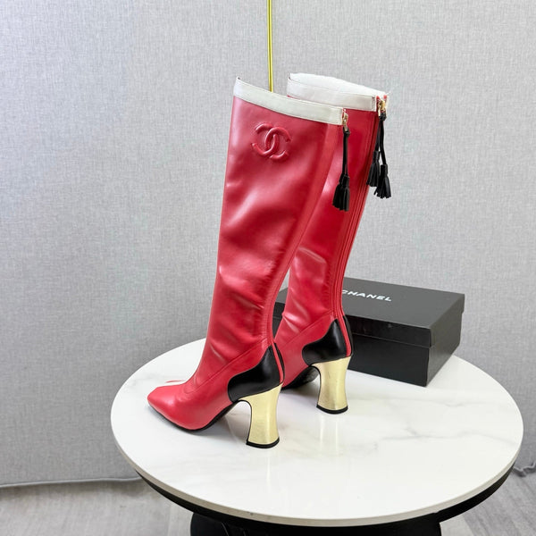 CC 26s Knee-High Boots Red White Sheepskin 904485