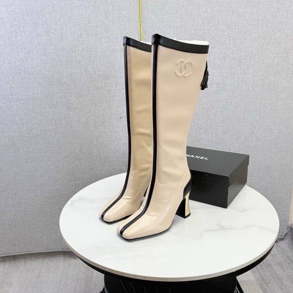 CC 26s Knee-High Boots Black Beige Sheepskin 904486