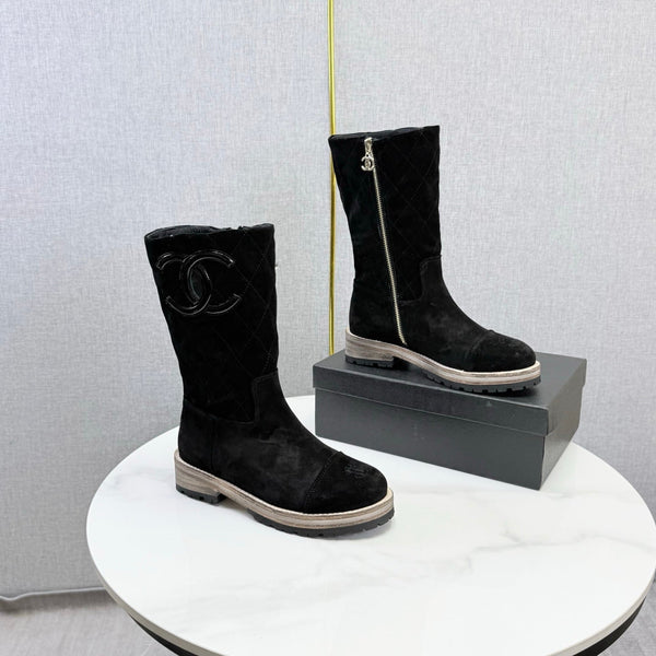 CC 26s Mid-Calf Boots Black Quited Suede 972657