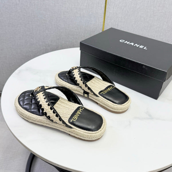 CC 26s Flip Flops Quilted Espadrille Black Leather 972716