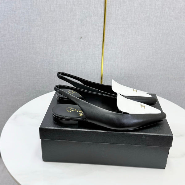 CC 26s Pointed Slingback Flat Black White Sheepskin 972780
