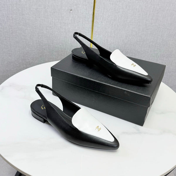 CC 26s Pointed Slingback Flat Black White Sheepskin 972780