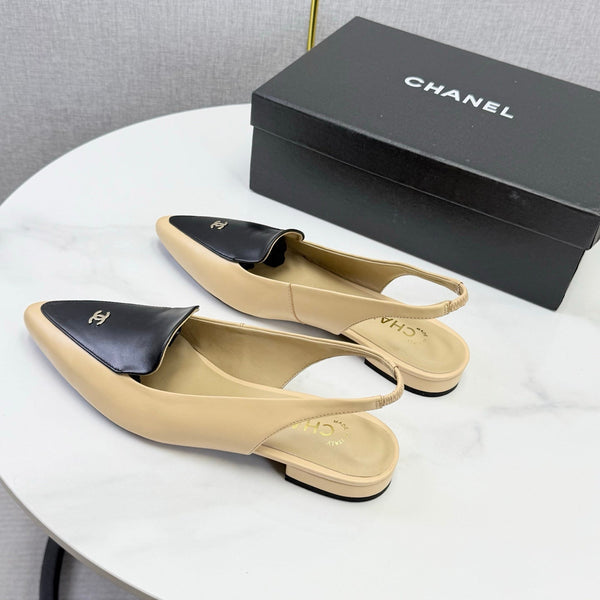 CC 26s Pointed Slingback Flat Black Beige Sheepskin 972781