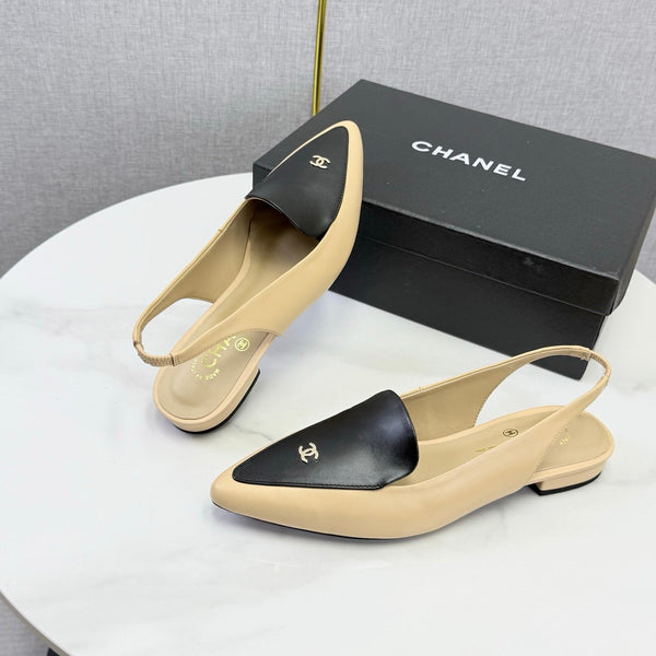 CC 26s Pointed Slingback Flat Black Beige Sheepskin 972781
