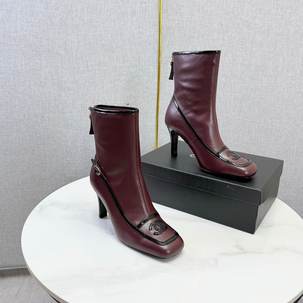 CC 26s Silhouette Ankle Boots Burgundy Black Sheepskin 972812