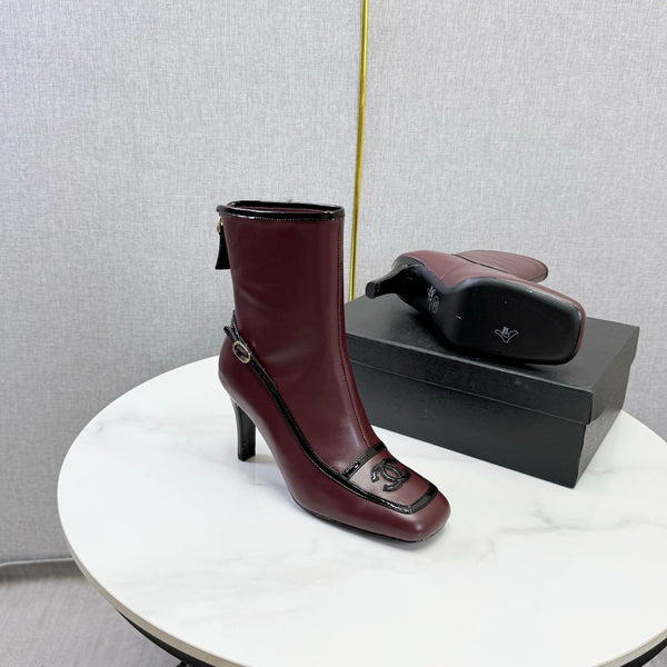 CC 26s Silhouette Ankle Boots Burgundy Black Sheepskin 972812