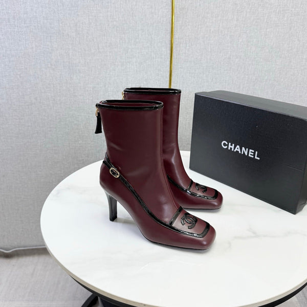 CC 26s Silhouette Ankle Boots Burgundy Black Sheepskin 972812