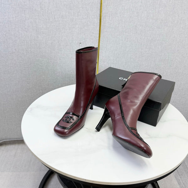 CC 26s Silhouette Ankle Boots Burgundy Black Sheepskin 972812