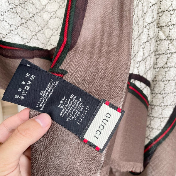 SCARF 200 CM IN KHAKI BROWN MONOGRAM WOOL 399767