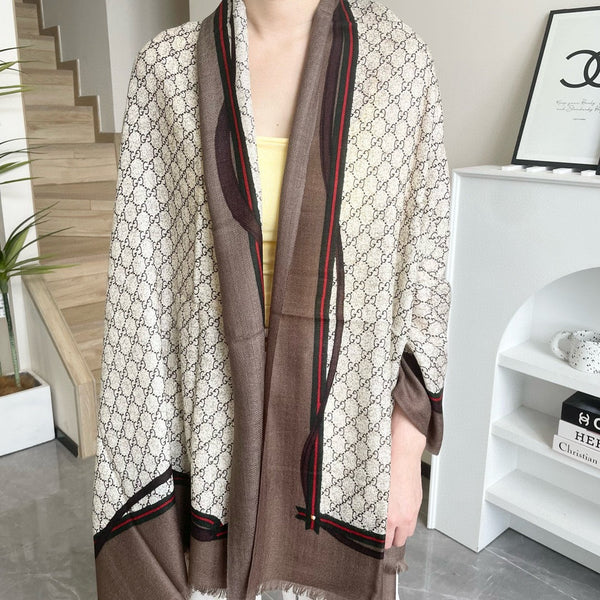 SCARF 200 CM IN KHAKI BROWN MONOGRAM WOOL 399767