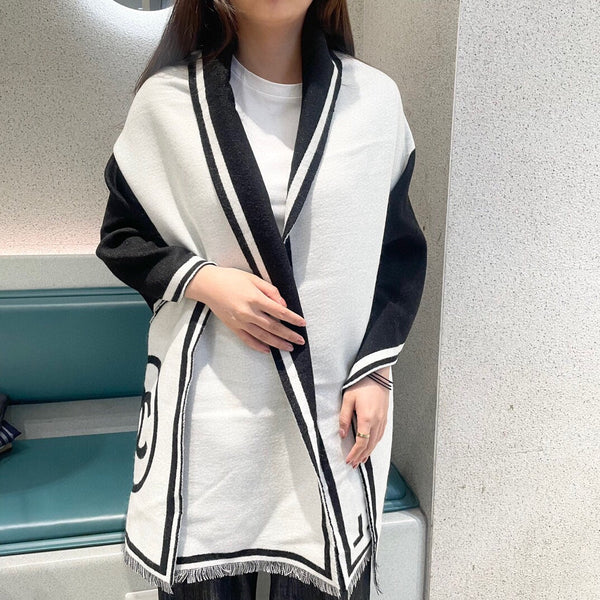 CC Scarf 195 CM White Mix Black Cashmere And Wool 418442
