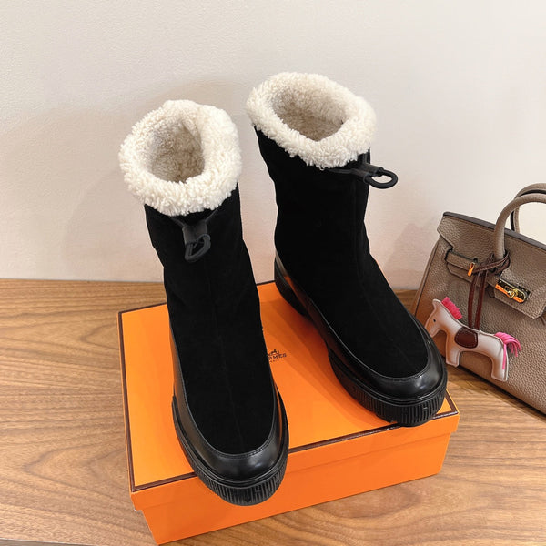 HM 26S Journey Botines 4cm Black Suede Shearling 110579
