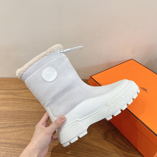 HM 26S Journey Botines 4cm White Suede Shearling 110580