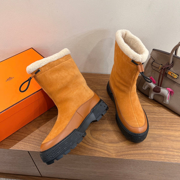 HM 26S Journey Botines 4cm Tan Suede Shearling 110583