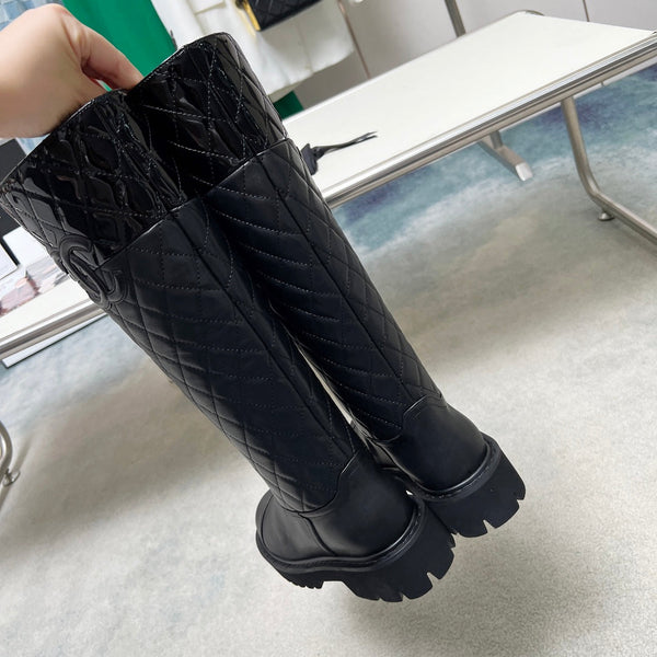 CC Classic Knee High Boots Quited Black Sheepskin 529336