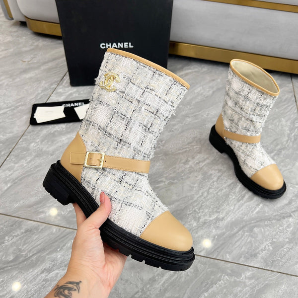 CC 25 ankle boots beige white tweed mix sheepskin 459498