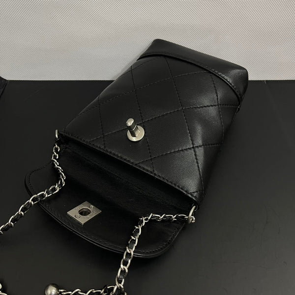 CC Phone Holder Bag 17cm Black Lambskin