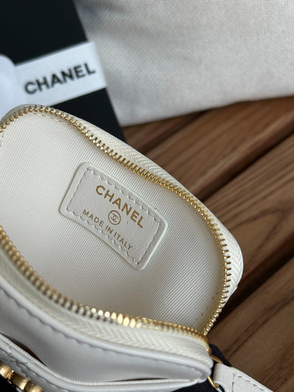 cc 19 zipped coin purse 11cm white lambskin gold hardware