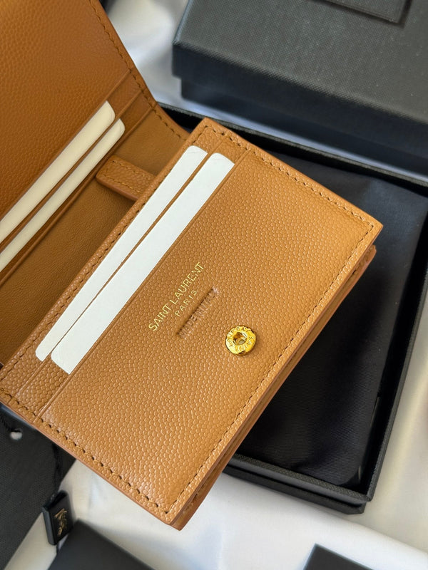 YSL Wallet Brown Gold Cowhide 240576