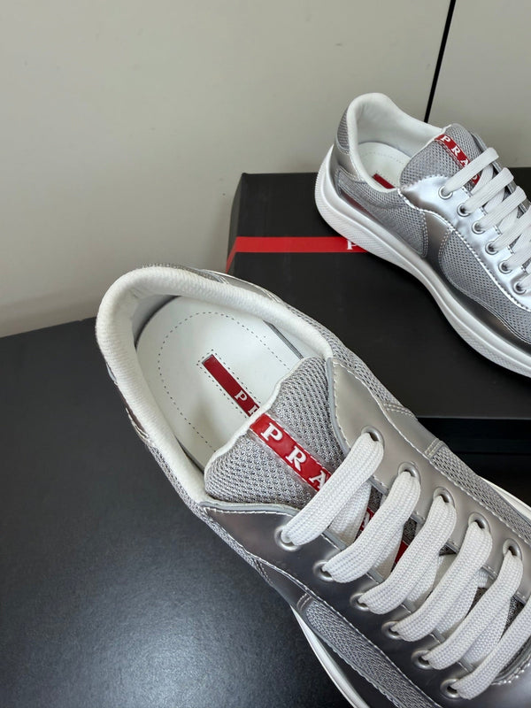 Prada America's Cup Sneaker Sliver Metalic Leather 618917