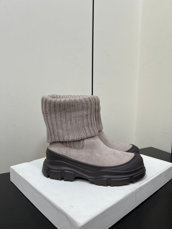 Brunello Cucinelli Ankle Boots Taupe Knitted Suede 619496
