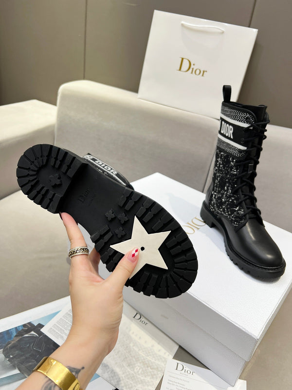 CD D-Major Ankle Boot In Black Mix White Tweed And Lambskin 107725