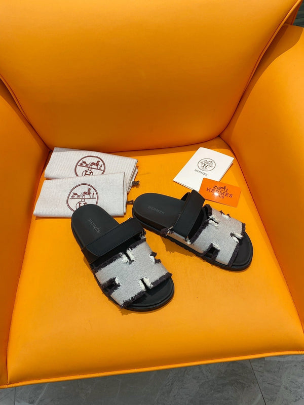 chypre sandal white black canvas black calfskin