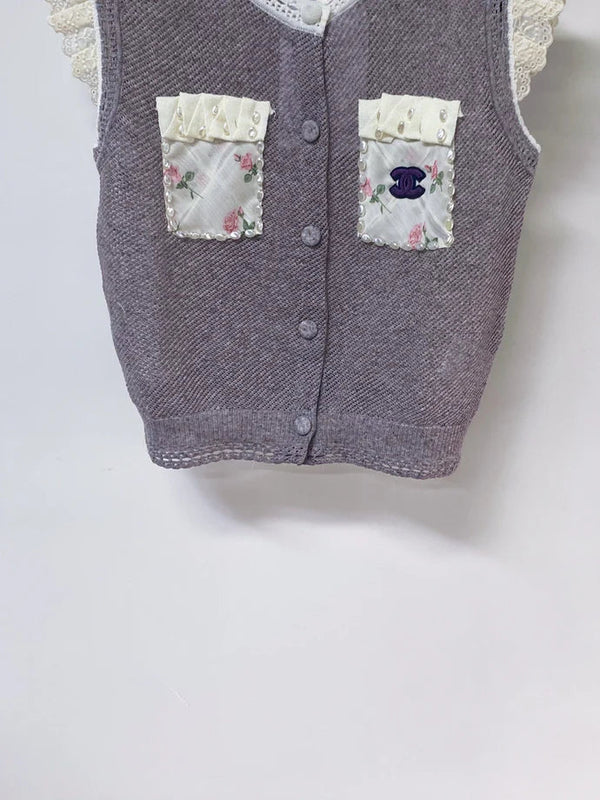 CC 2026 Lace Trim Knit Vest Purple Floral Details Wool Laine 463560