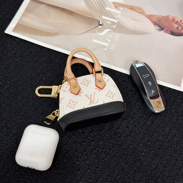 LV Alma Bag Charm White Beige mix Black Cowhide Canvas