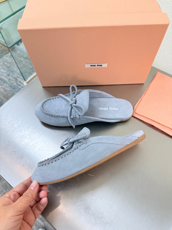 Miu Logo Mule Light Blue Suede 693523