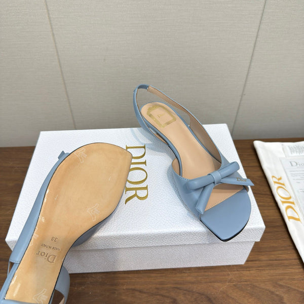 CD 26s Bow Heeled Slingback 1.5cm Blue Lambskin 922493