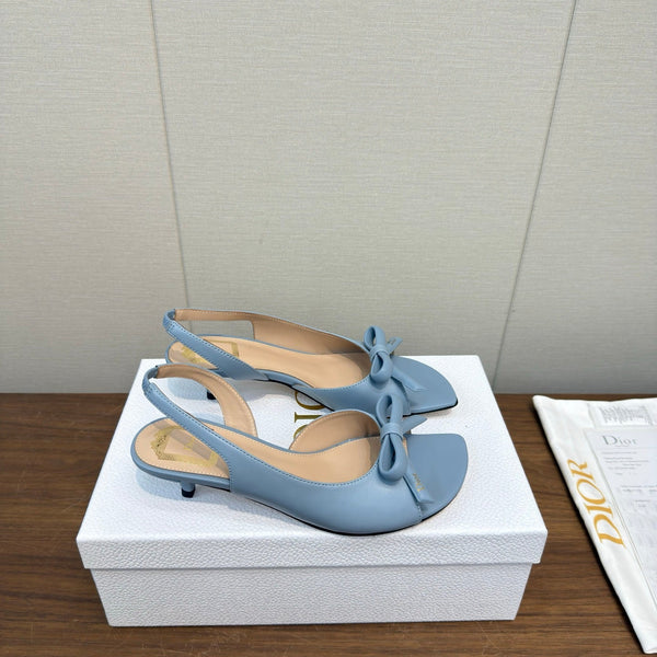 CD 26s Bow Heeled Slingback 1.5cm Blue Lambskin 922493