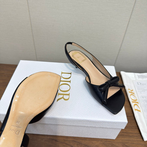 CD 26s Bow Heeled Slingback 1.5cm Black Lambskin 922492