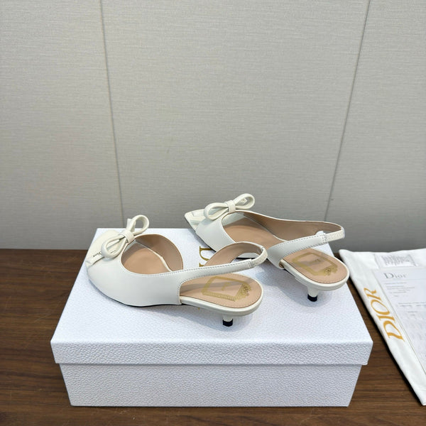 CD 26s Bow Heeled Slingback 1.5cm White Lambskin 922493