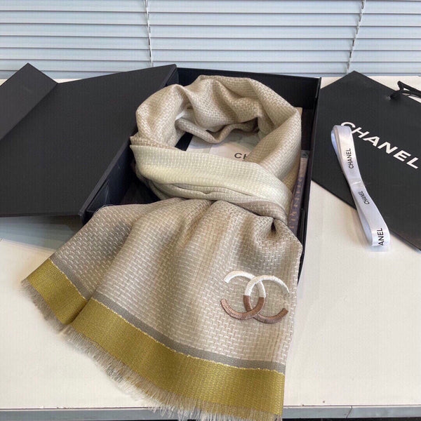 CC Scarf 200 CM In Light Brown Yellow Mix White Ivory Cashmere 413836